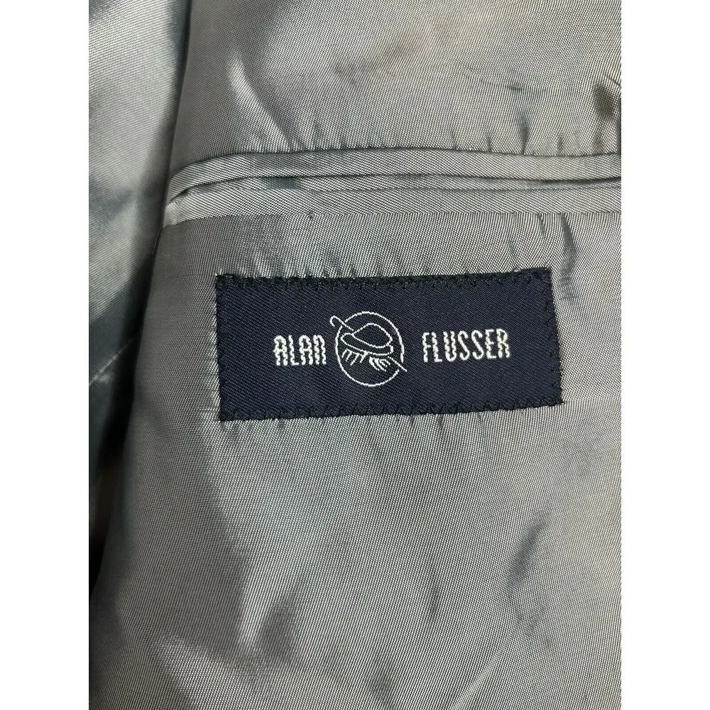 Alan Flusser Mens 42 S Blazer‎ Gray Houndstooth Silk/ Wool Blend Sport Coat